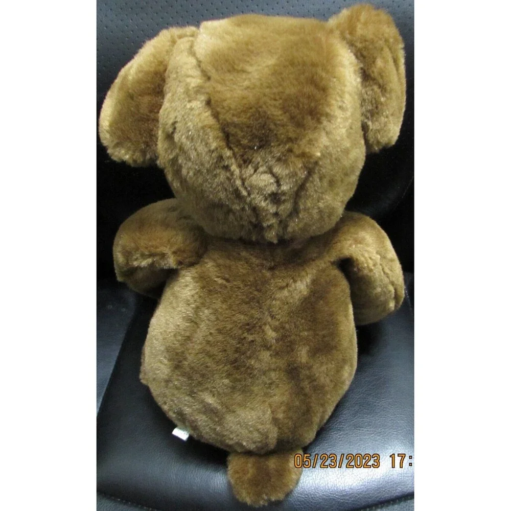 Vintage teddy bear brown plush stuffed soft with bow classic Nadel & Son